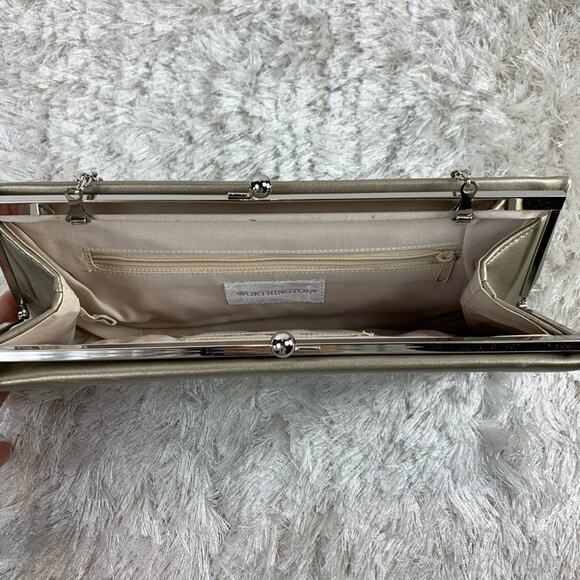 Champagne Metallic Clutch Bag 12” x 6” Chain - Picture 3 of 4